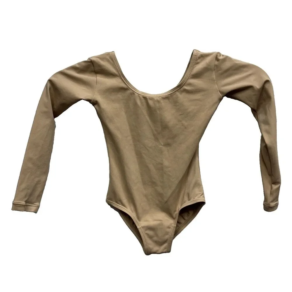 Boboking Gymnastics Leotard Girls Long Sleeve Scoop Neck Dance Beige 2 4 Stretch